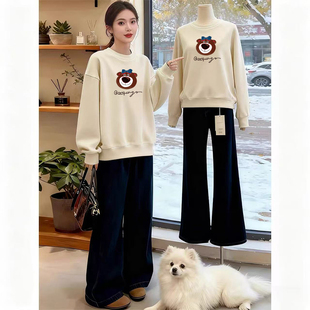 大码 秋冬新款 时尚 加绒设计感卫衣韩版 宽松小个子加厚外套 圆领长袖