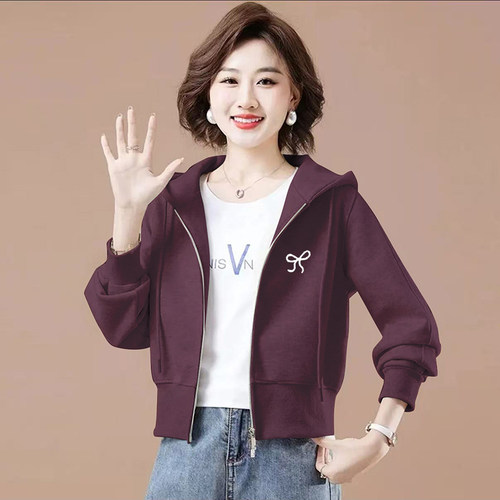 韩版小众连帽女士2025秋冬新款洋气休闲宽松显瘦加绒卫衣短款外套