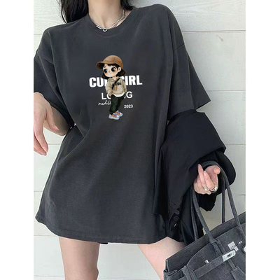 夏季爆款纯棉圆领短袖t恤女装洋气休闲胖mm大码宽松半袖韩版上衣