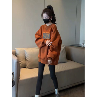 宽松设计感套头外套 圆领加绒加厚卫衣减龄大码 2025秋冬新款 中长款