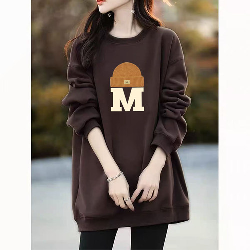 中长款圆领加绒卫衣2026新款时尚大码宽松胖mm设计感加厚套头外套