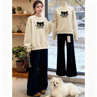 百搭大码 时尚 宽松小个子加厚外套 加绒设计感卫衣秋冬新款 圆领长袖