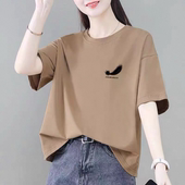 新款 时尚 纯棉短袖 胖mm宽松休闲大码 百搭圆领上衣 t恤女装 2025夏季