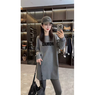 女秋冬新款 长袖 减龄宽松设计感胖mm德绒保暖外套 圆领打底衫 中长款