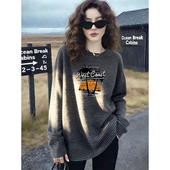 中长款 圆领长袖 女德绒保暖时尚 2026新款 宽松条纹设计感打底衫 上衣