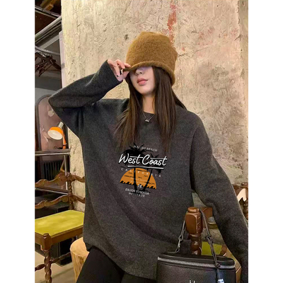 2026新款中长款圆领打底衫长袖女德绒保暖百搭宽松设计感胖mm上衣