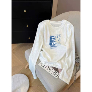 宽松防晒衫 2026夏季 t恤女小众减龄百搭大码 雪花棉长袖 ins上衣 新款