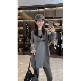 女秋冬新款 长袖 洋气宽松设计感胖mm德绒保暖外套 圆领打底衫 中长款