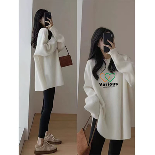 宽松中长款 t恤韩版 设计感洋气上衣 女秋冬长袖 德绒保暖圆领打底衫