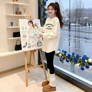 女秋冬新款 长袖 减龄宽松遮屁股开叉外套 打底衫 德绒磨毛保暖中长款