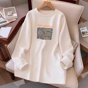 宽松中长款 t恤韩版 设计感减龄上衣 女秋冬长袖 德绒保暖圆领打底衫