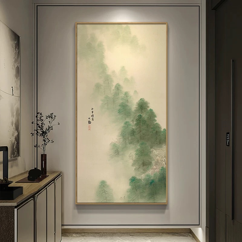新中式进门玄关装饰画走廊过道竖版挂墙画高级感水墨禅意楼梯壁画图片