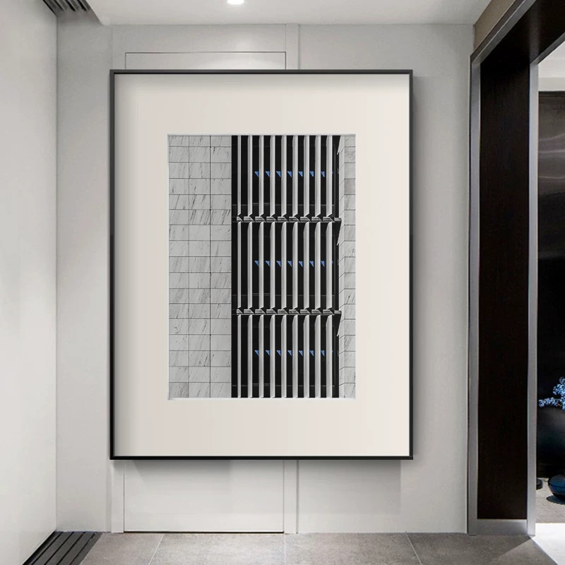 黑白灰建筑风格装饰画北欧轻奢个性挂画设计师酒店售楼处展厅壁画图片