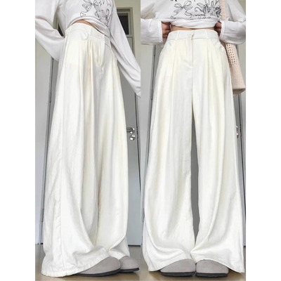 奶芙西装裤子女夏季薄款高腰垂感休闲宽松慵懒风小个子冰丝阔腿裤