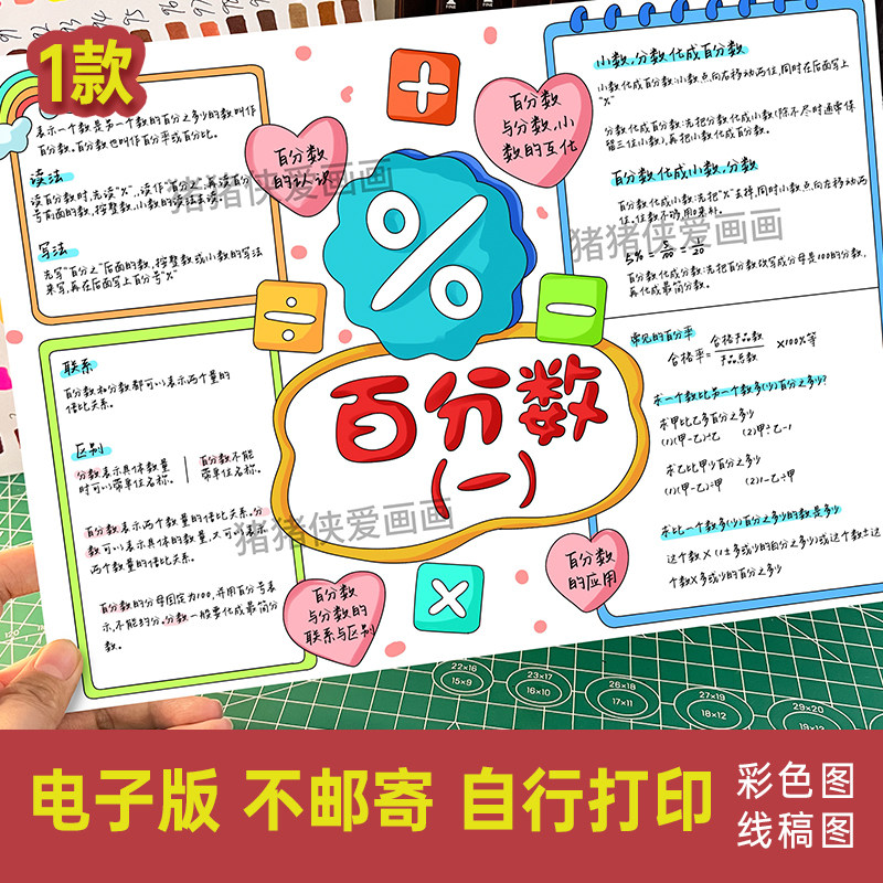 六年级数学上册第六单元百分数一思维导图手绘手抄报电子线稿1049,商务/设计服务,设计素材/源文件,淘宝优惠券,粉丝福利购,淘宝优惠卷