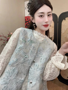 新中式国风重工刺绣钉珠马甲女2025春季新款复古气质圆领马甲