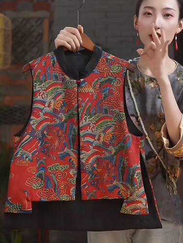 新中式国风减龄复古盘扣马甲2025春秋新款双面双穿海浪刺绣马夹女