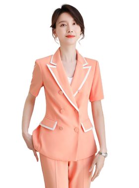 诗璐雅浅蓝色西装外套女短袖洋气