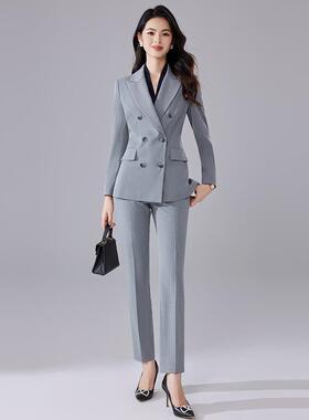 诗璐雅高级感灰色职业西装套装商务通勤酒店经理干练工作服春秋女