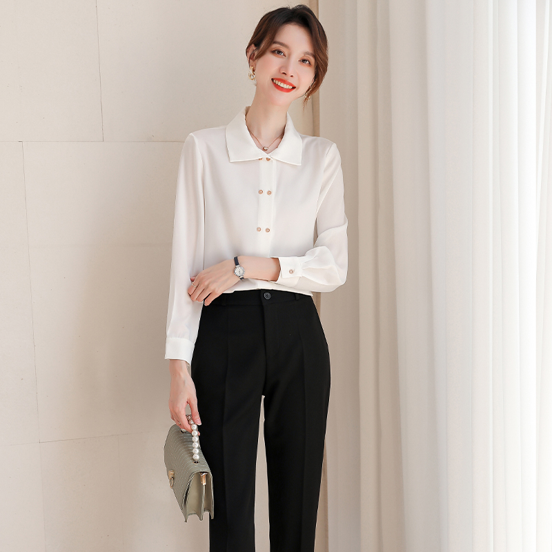 高级感白衬衫小直筒西裤两件套女