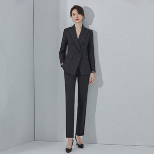 诗璐雅黑色工作服套装女秋冬款时尚气质职业装面试服装西装两件套