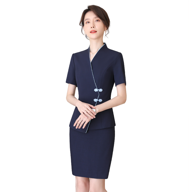 诗璐雅新中式职业装套装女裙短袖