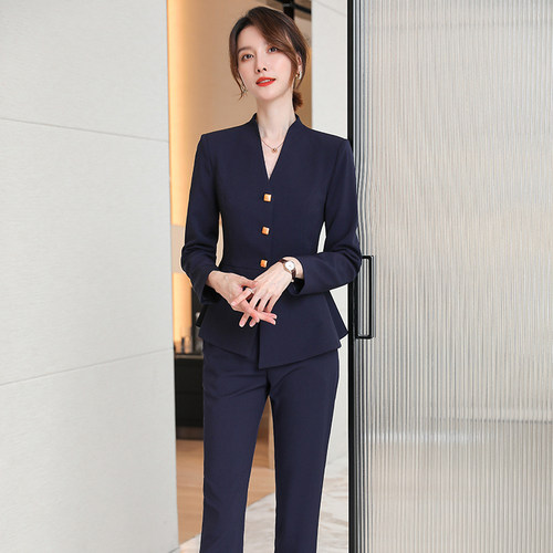 前台工作服女秋高端气质职业套装