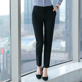 春秋薄款 韩版 职业正装 西装 休闲裤 女直筒宽松九分裤 黑色烟管工装 裤