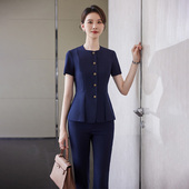西服正装 诗璐雅时尚 女显瘦遮肚方领短袖 套装 女职场通勤夏 收腰西装