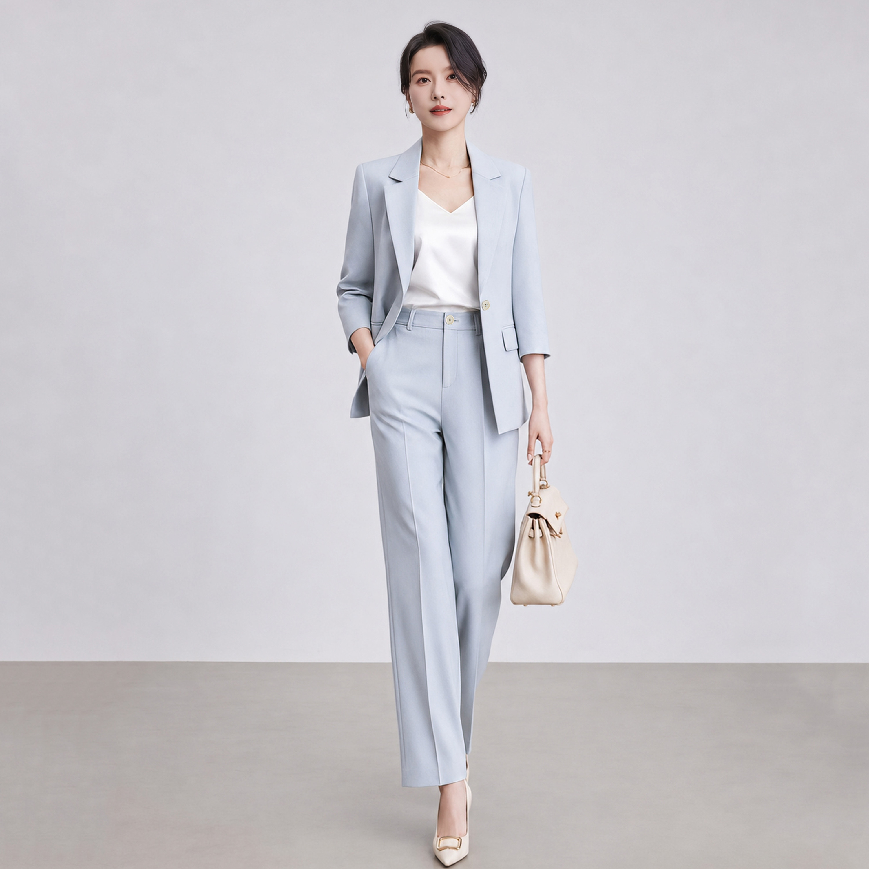 诗璐雅春夏薄款阔腿裤西装套装女图片