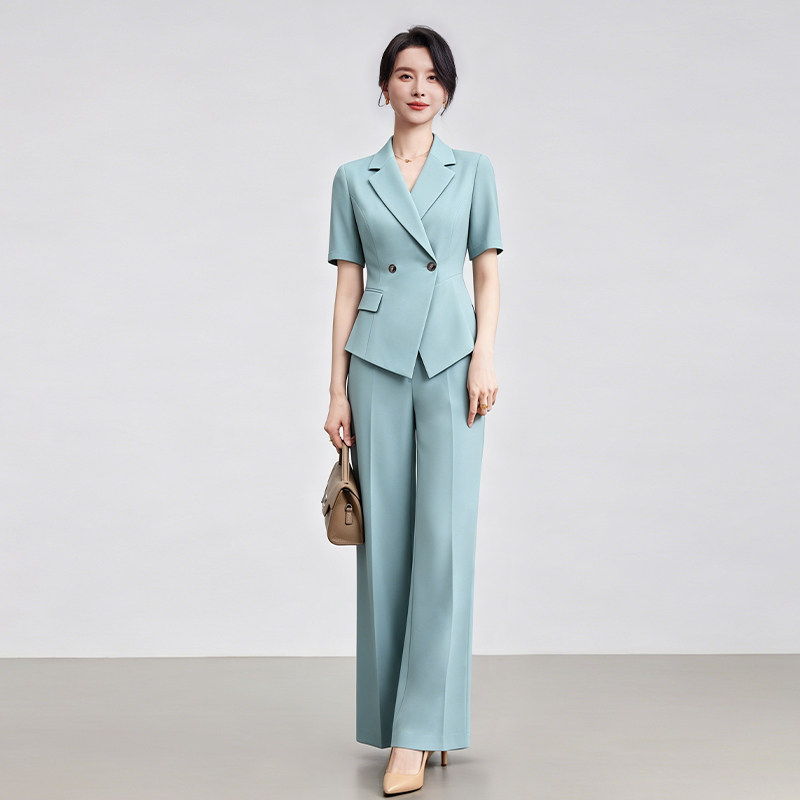 诗璐雅职场通勤短袖西服套装女气质轻奢高级感职业正装阔腿裤套装
