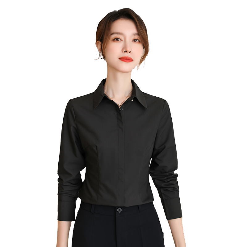 诗璐雅修身黑色正装衬衫女式长袖
