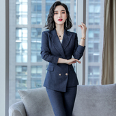经理职场上班工作服冬季 诗璐雅藏青色条纹西装 气质正装 时尚 女套装