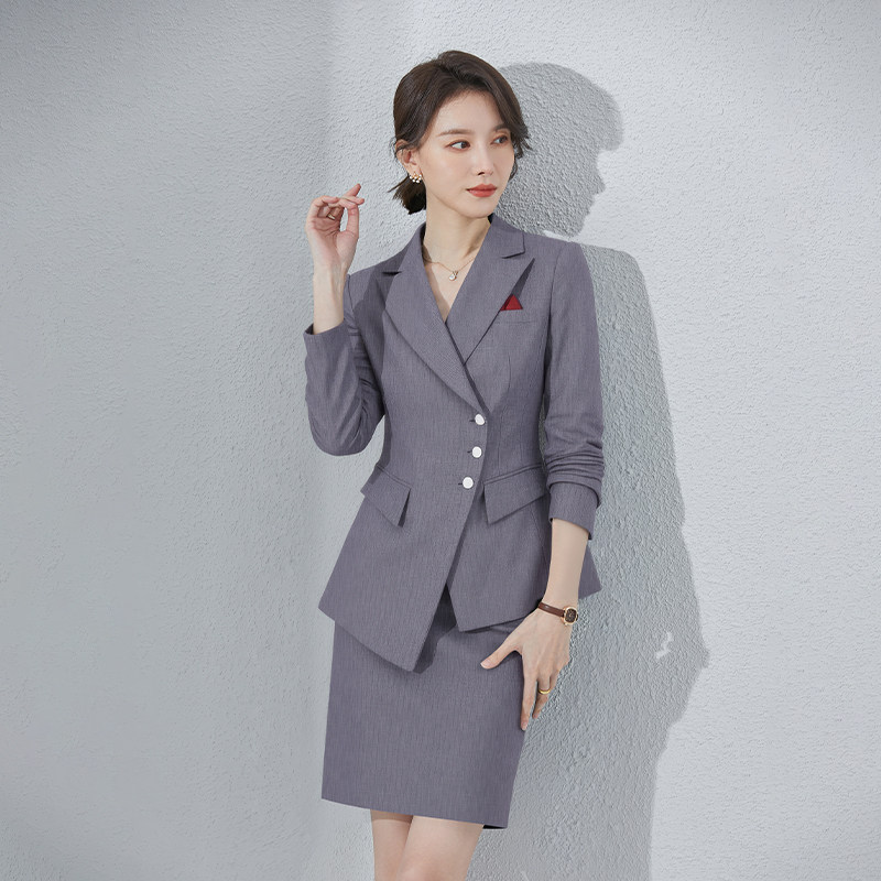 诗璐雅灰色气质西装套装女