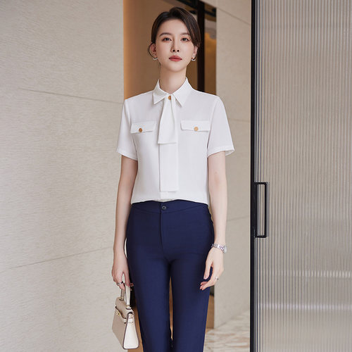 诗璐雅领带短袖衬衫套装女