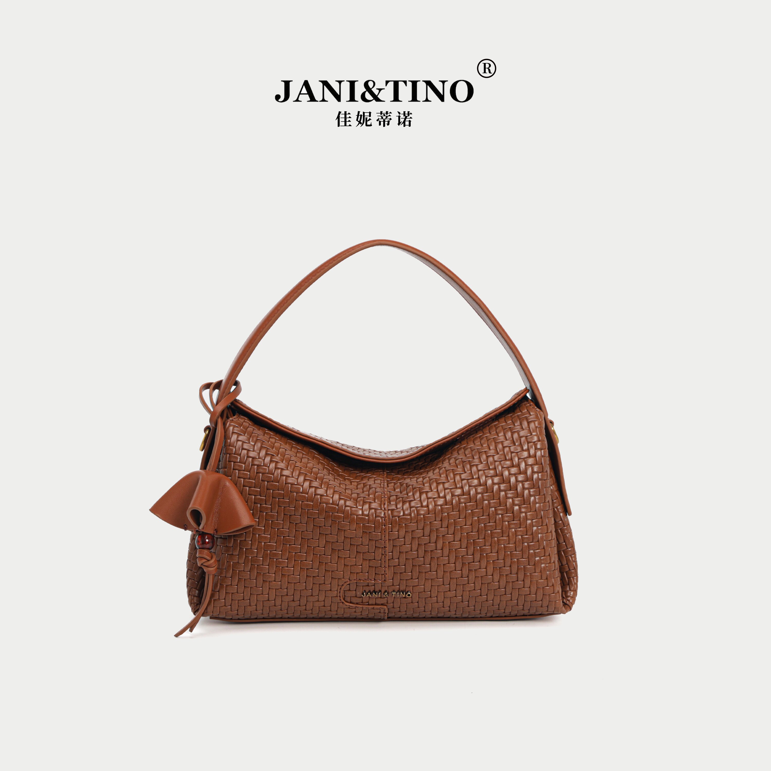 JANITINO/佳妮蒂诺复古编织腋下包小众设计感软皮单肩包通勤女包
