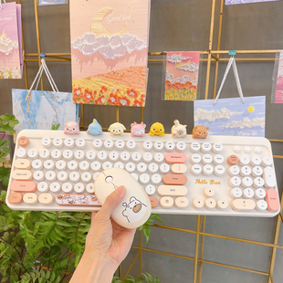 公仔无线鼠标键盘女生粉色紫色可爱卡通键盘无线键鼠套装 多巴胺