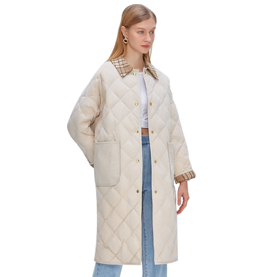 2025年新款白鹅绒羽绒服女款中长款时尚保暖过膝冬季轻薄菱格大鹅