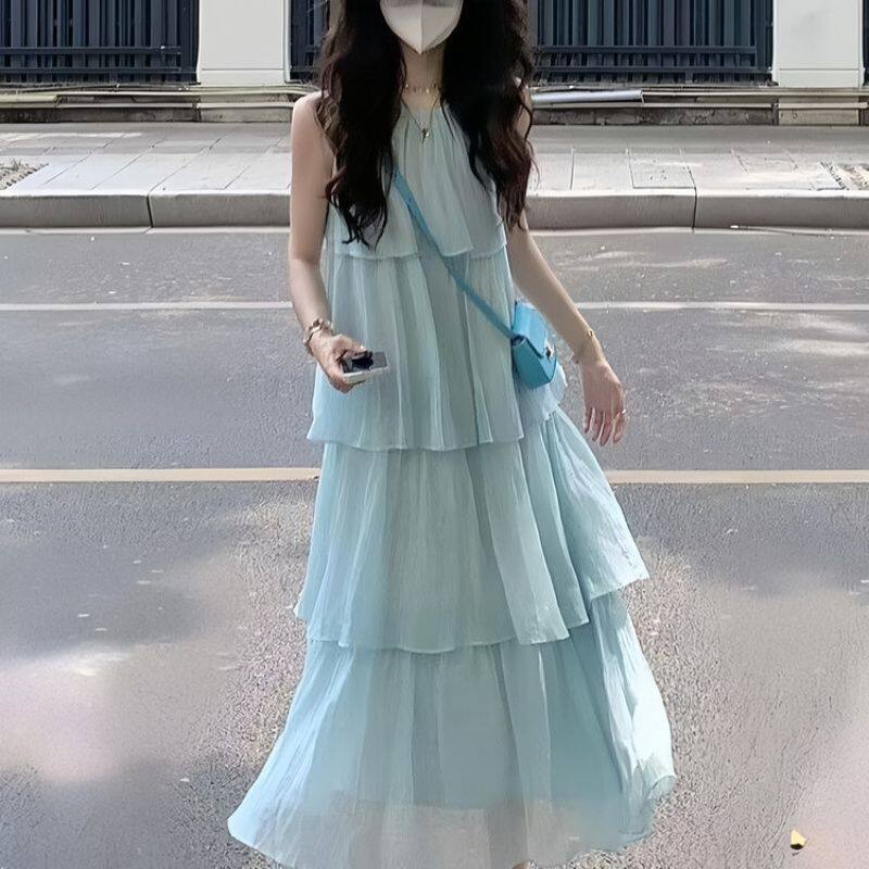 儿童蛋糕裙女童夏天海边度假沙滩裙2026夏款女孩亲子装大码连衣裙
