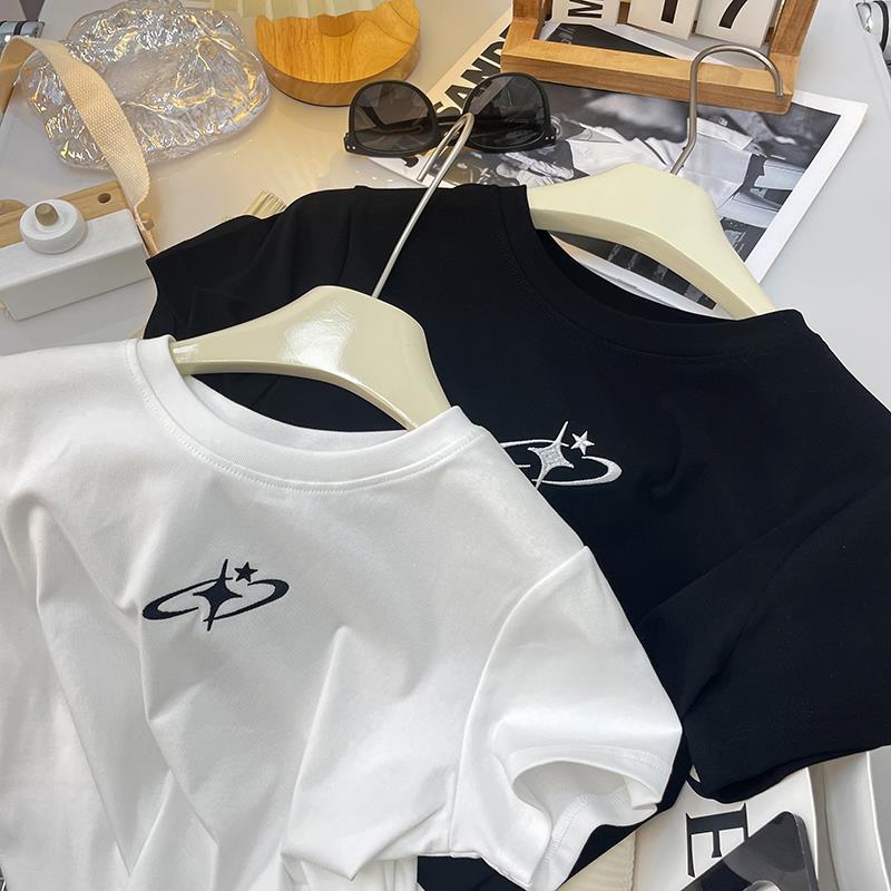 短款t恤女夏2025新款韩版学生修身显瘦设计感小众高腰短袖体恤衫