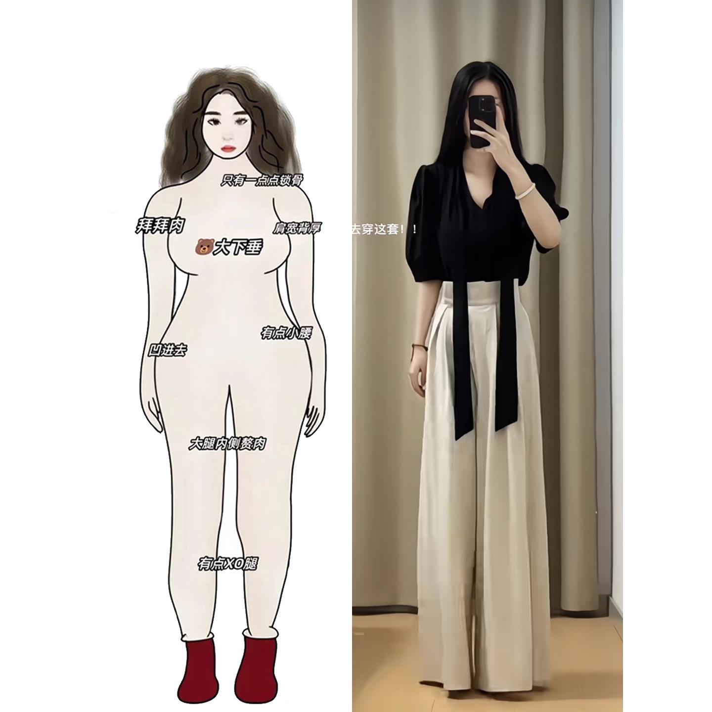夏季穿搭一整套大码微胖mm黑色上衣高腰阔腿裤韩系独特高级套装女