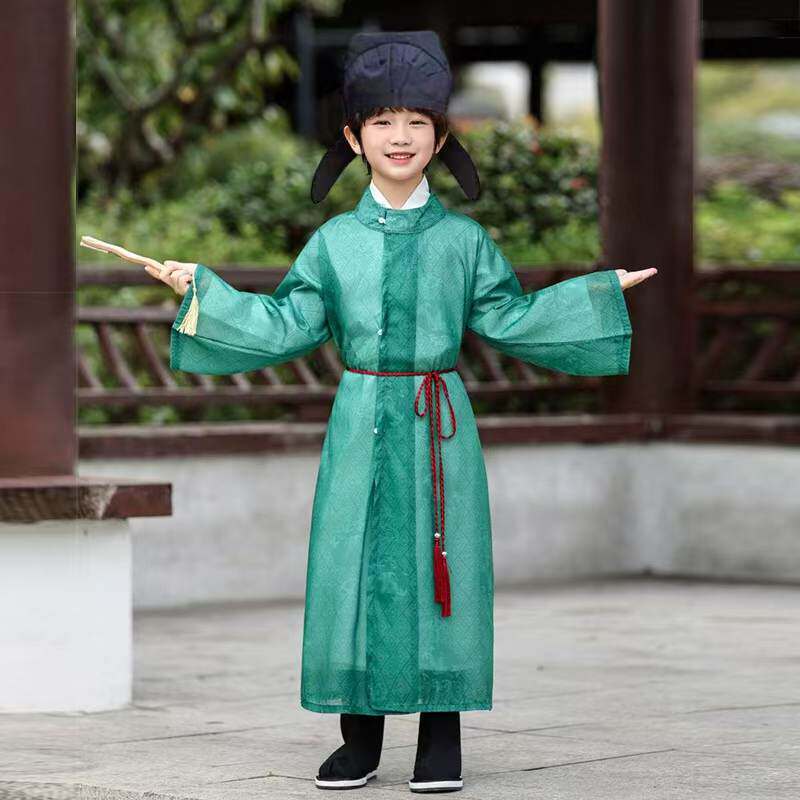 男童汉服国学服儿童李白唐朝古装圆领袍小孩子书生宋制朗诵演出服