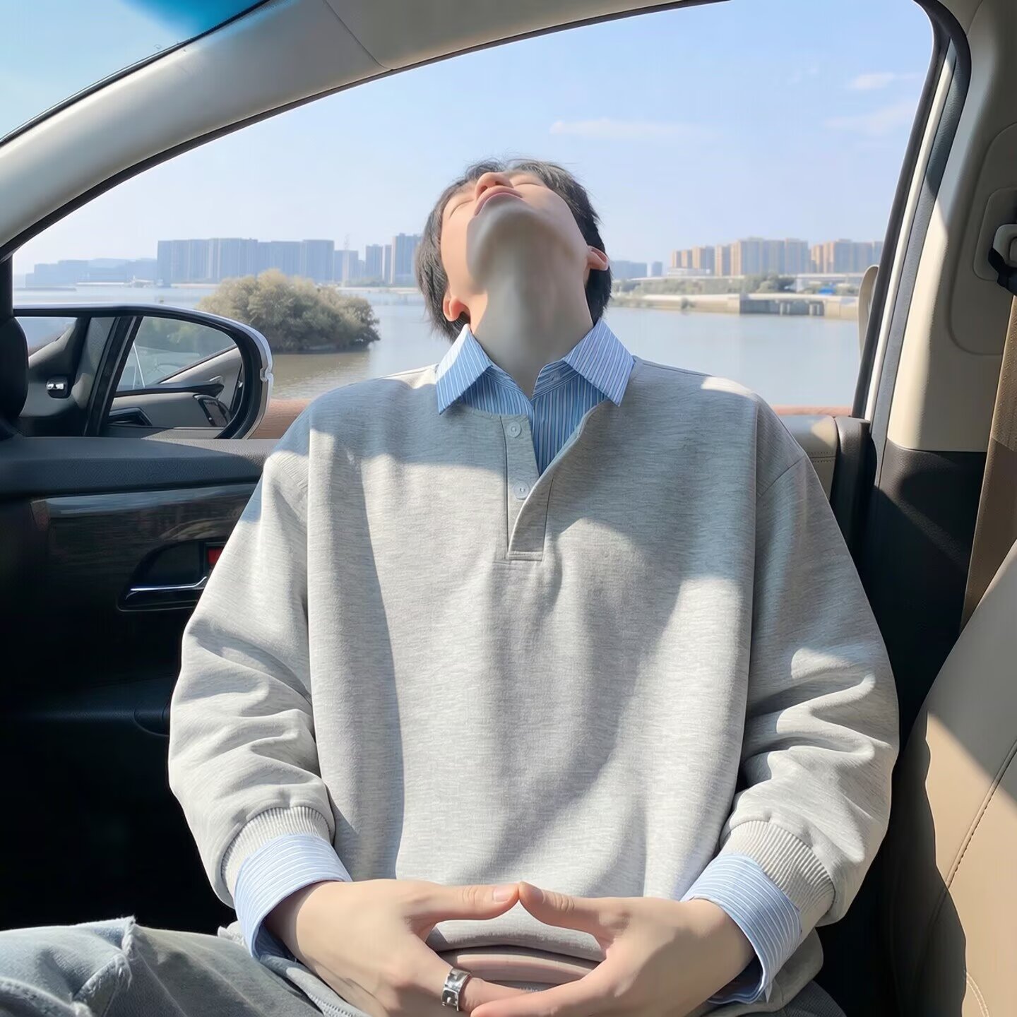 美式假两件条纹polo衫卫衣男潮牌春秋季宽松学院风痞帅翻领上衣服