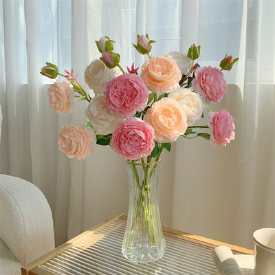 高级感逼真仿真玫瑰花假花绢花干花花束餐桌花摆设客厅装饰花摆件