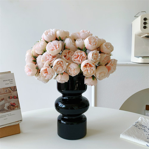 27头小牡丹花束仿真花假花摆设干花花束客厅餐桌装饰绢花花艺摆件