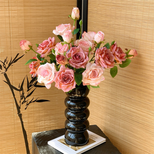 烤边希腊玫瑰仿真花花束假花玫瑰花摆设花艺摆件花餐桌花摆花插花