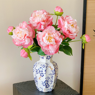 仿真花牡丹花假花绢花摆设餐桌花茶几插瓶花艺中式家居装饰花摆件