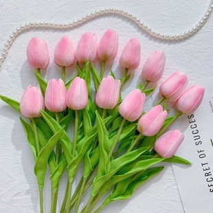 手感郁金香彷真花假花彷生花干燥花花束客厅餐桌装 饰花摆设花艺摆