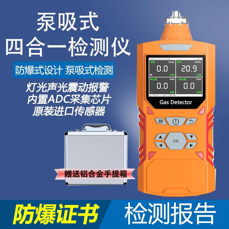 泵吸式四五六合一气体检测仪臭氧一氧化碳氢气氨气乙烯气体检测仪