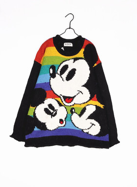 欧洲复古着Vintage毛衣日制宽松3D立体ERNY米奇图案羊毛衫